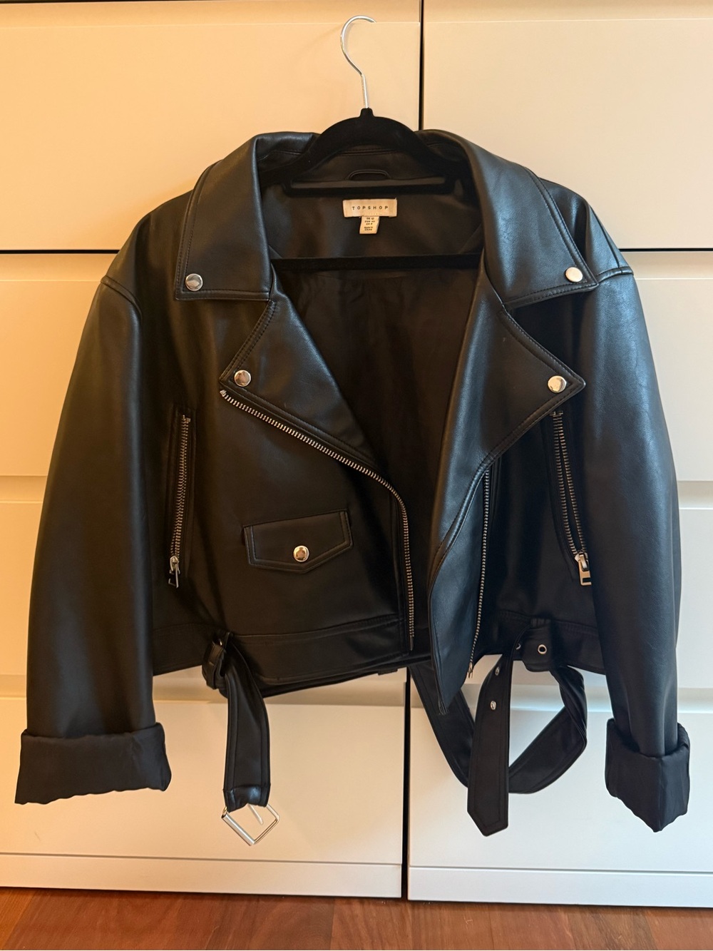 Topshop Black Faux Leather Cropped Biker Jacket - Picture 5 of 8